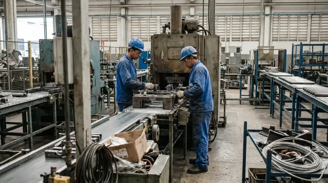 Linha de produção industrial em fábrica brasileira
